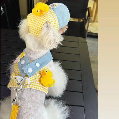 Pet wire rope pulling set showing harness, leash, and cute hat for a cat or dog.