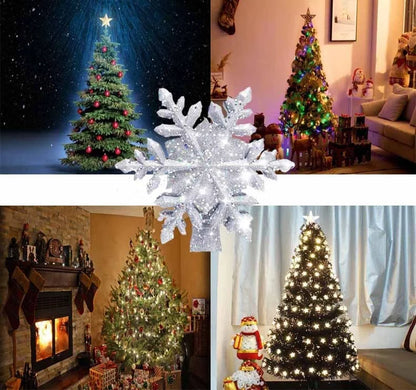 Christmas tree topper star with LED snowflake projector in silver and gold