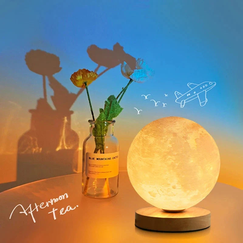 3D Magnetic Floating Levitating Moon Lamp with remote control on oak base