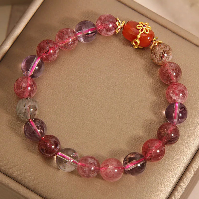 Red agate Super Seven crystal bracelet with cartoon style design for women