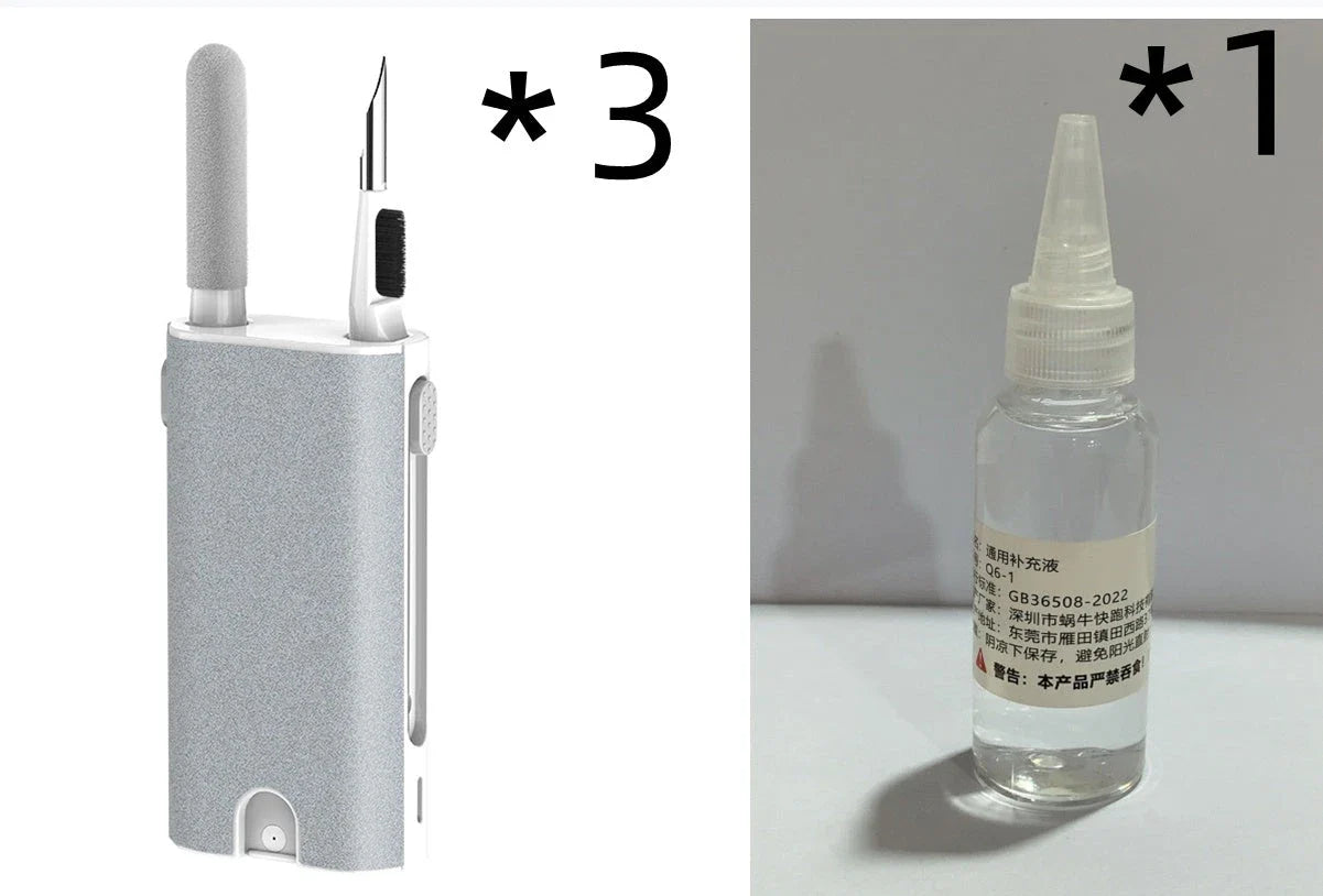 All-in-one smart screen cleaning kit with soft flocking sponge and high-density brush for effortlessly removing dust, smudges, and grime from electronic devices like phones, tablets, laptops, and more.