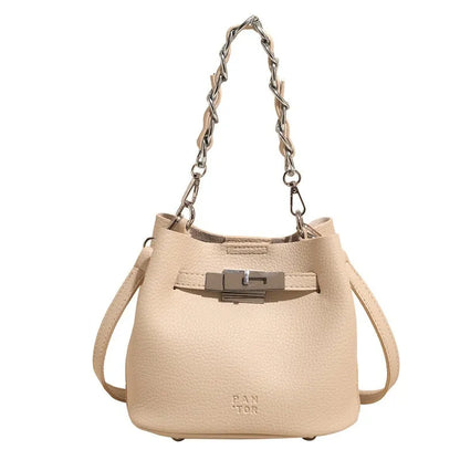 Retro soft PU leather shoulder bucket bag in black with internal organiser compartments