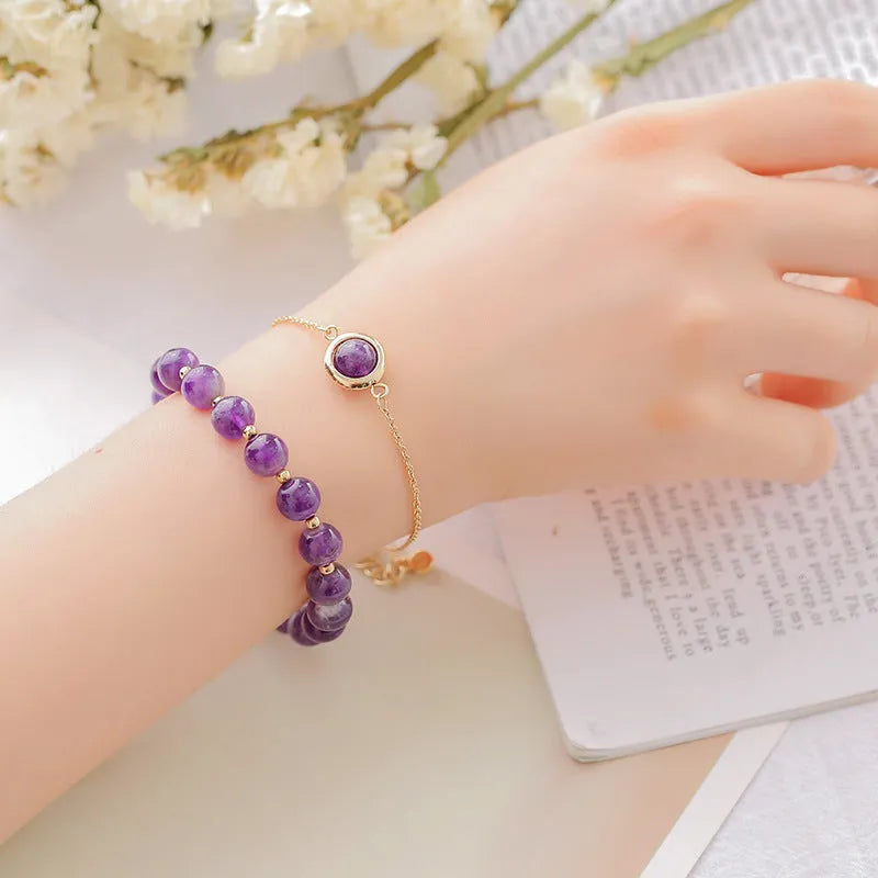 Double-layer women's bracelet with lucky beads and colourful crystals in gold-toned setting