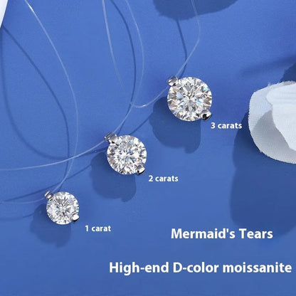 Women's moissanite clavicle chain with invisible fishing line and plum blossom design on 925 silver pendant
