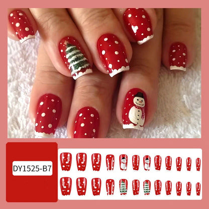 24pcs Christmas false nails with hat striped snowflake design for festive holiday wear