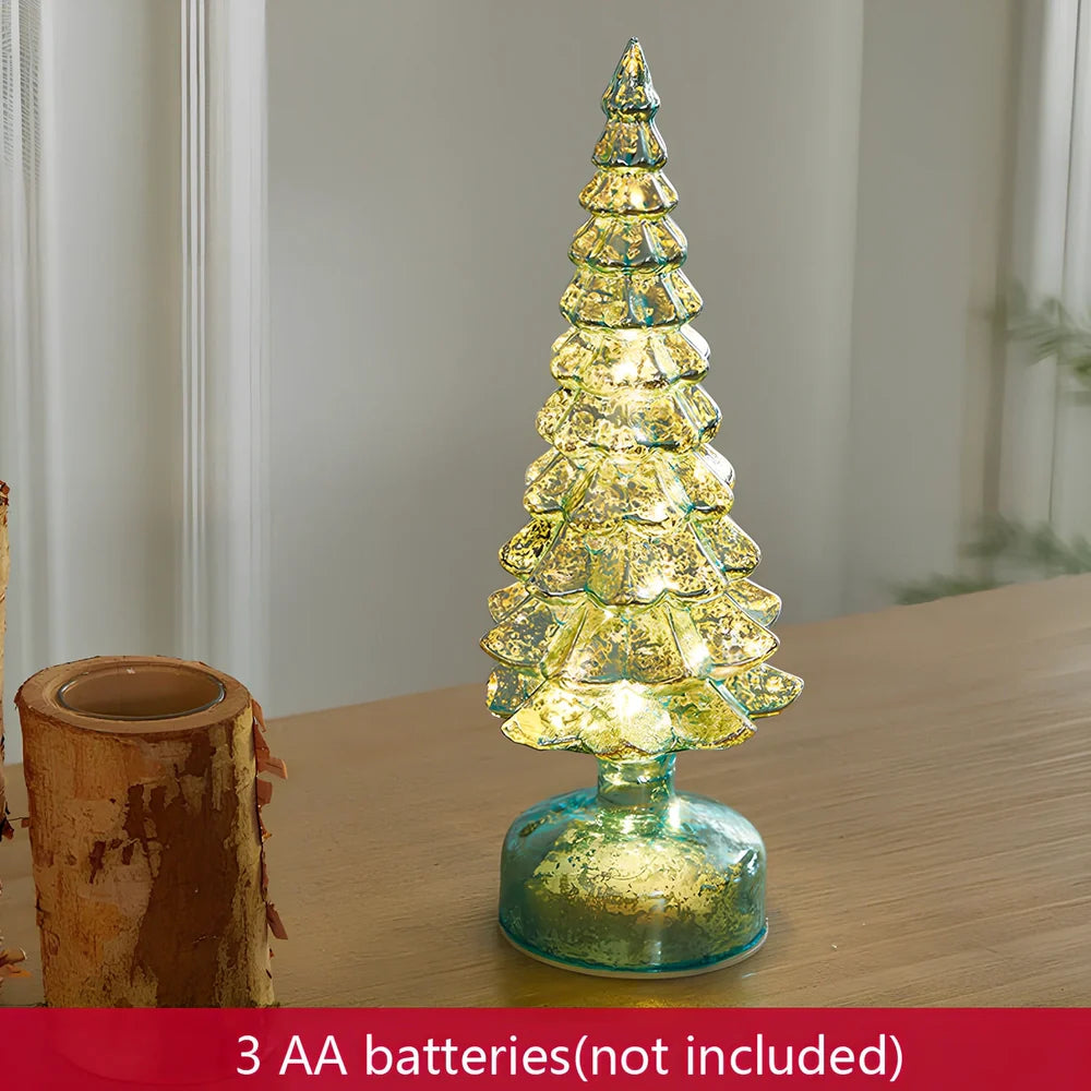 Borosilicate glass Christmas tree decoration with geometric shape and glitter accents