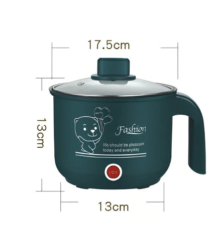 Emerald green electric cooker with stainless steel pot and dual-layer cooking capability