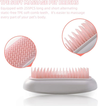 Fuigarry pink handheld electric pet grooming brush with soft TPE teeth on a white background
