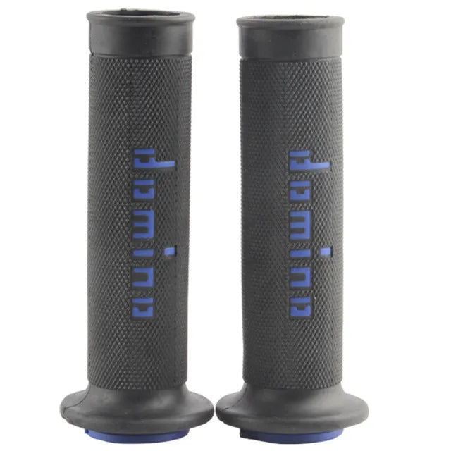 Pair of non-slip rubber motorcycle handle grips for 22mm or 24mm bars in multiple colour options.