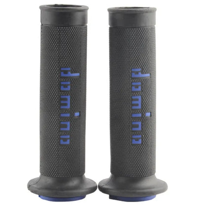 Pair of non-slip rubber motorcycle handle grips for 22mm or 24mm bars in multiple colour options.