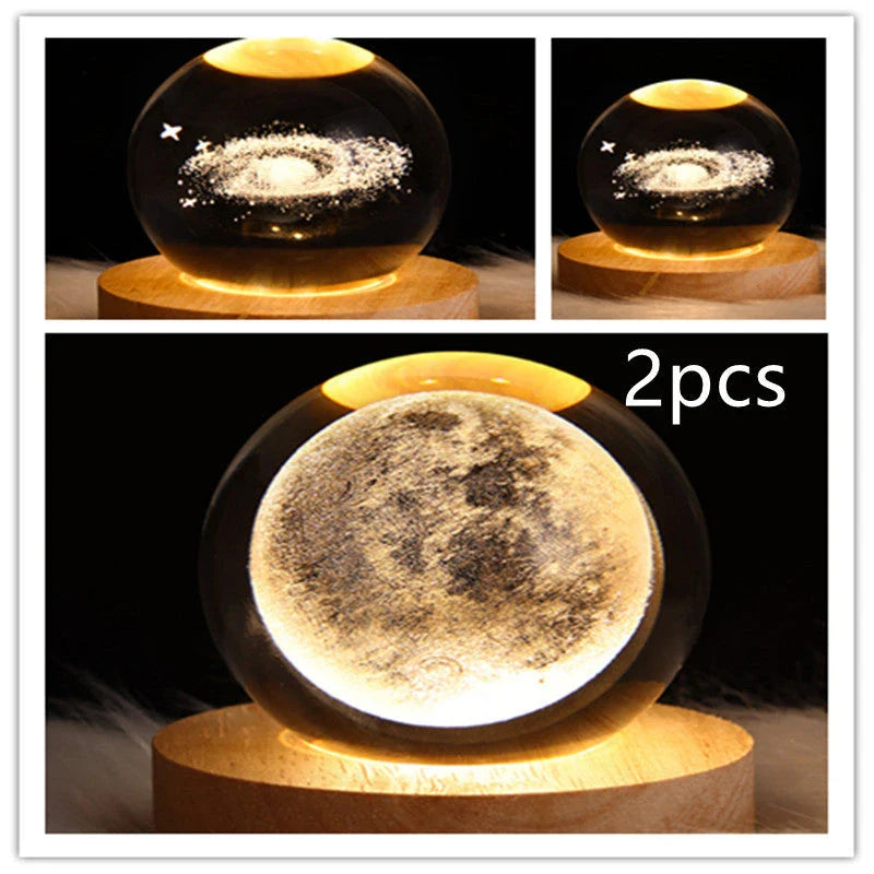 Enchanting galaxy crystal ball night light with 3D pattern, creating a mesmerizing celestial display for bedroom decor