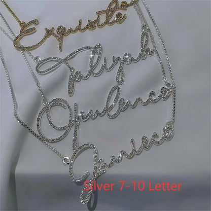 Personalised diamond-studded letter name necklace in stainless steel with silver chain
