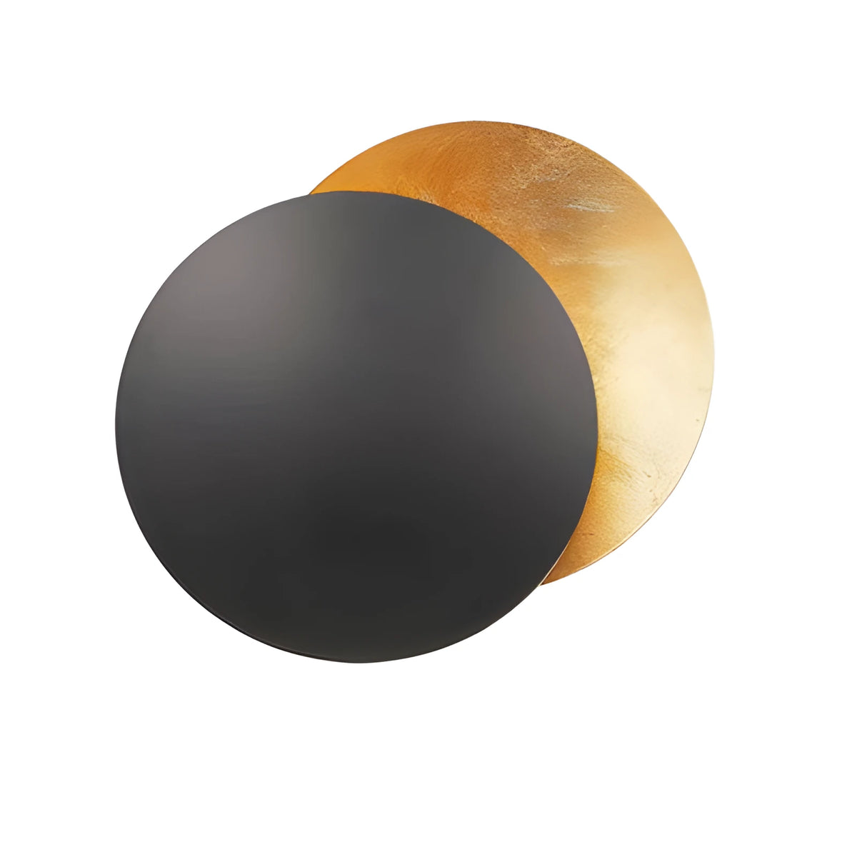 Round solar eclipse design wall lamp with iron shade in a choice of six colour finishes.