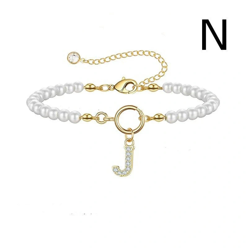2024 Fashion Toggle Clasp Initial Bracelet with 6mm Pearl