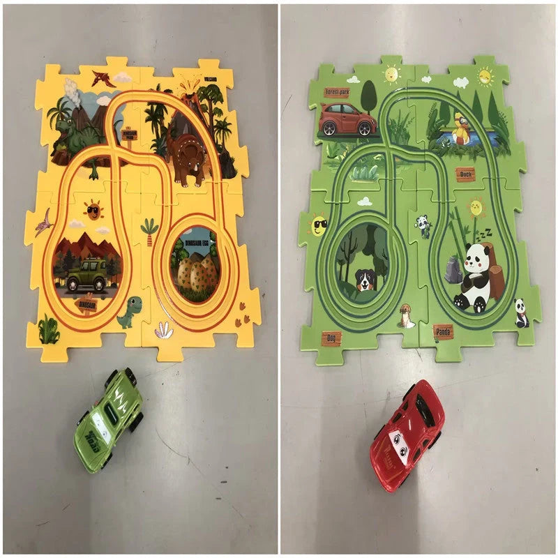 DIY Electric Railroad Speeder Toy with puzzle tracks and automatic car