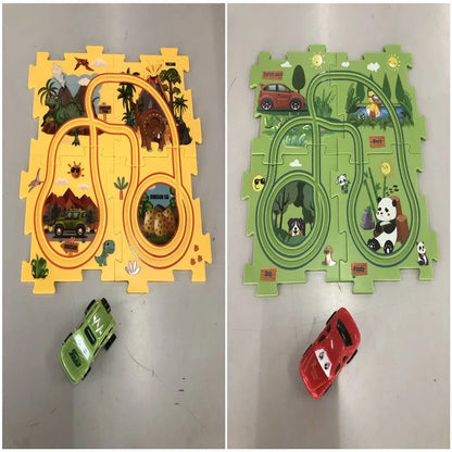 DIY Electric Railroad Speeder Toy with puzzle tracks and automatic car