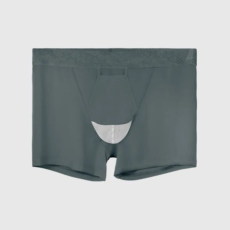Men's ice silk nylon boyshorts in black, grey, blue, white, and light blue colours