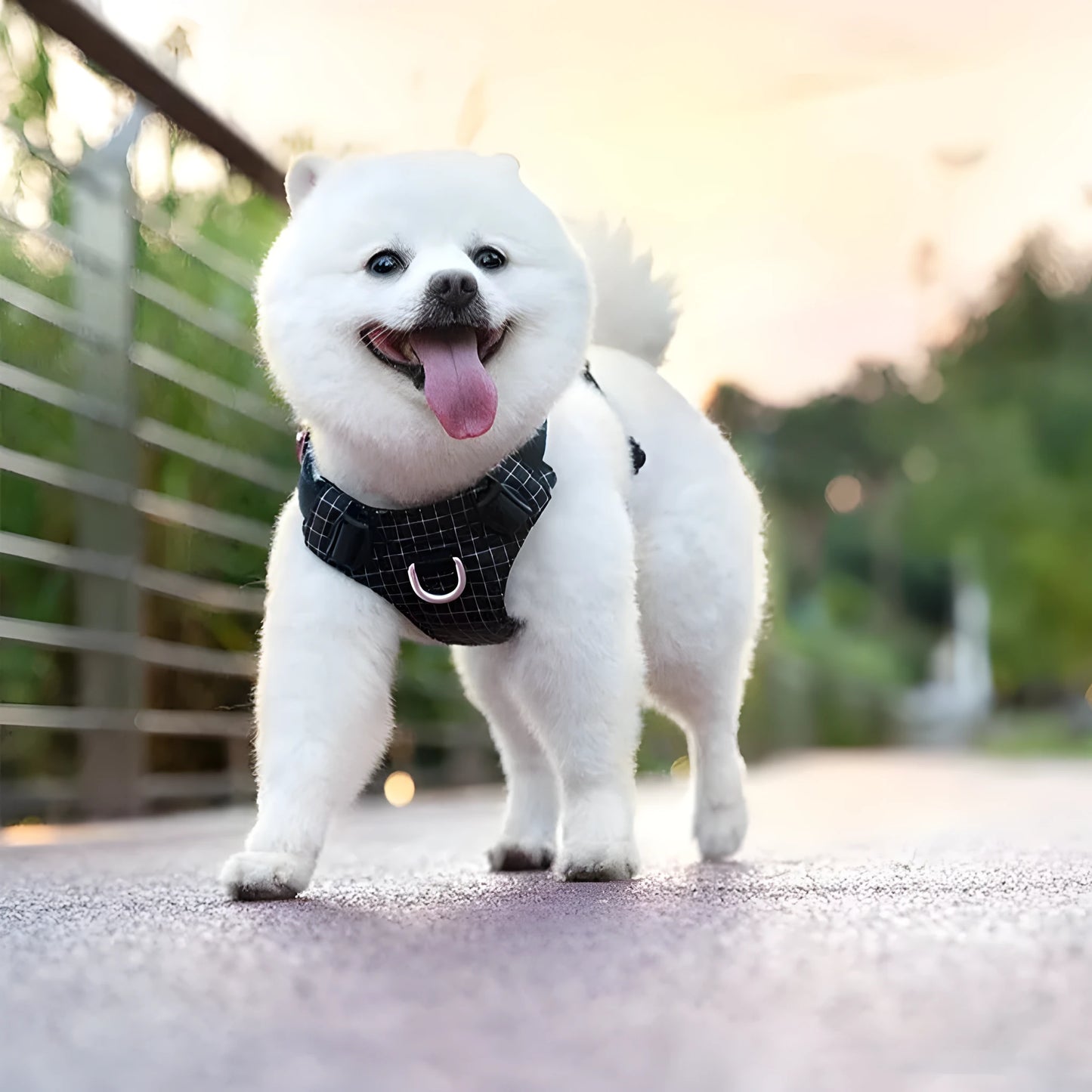 Adjustable dog chest harness with integrated LED safety light in multiple colour options