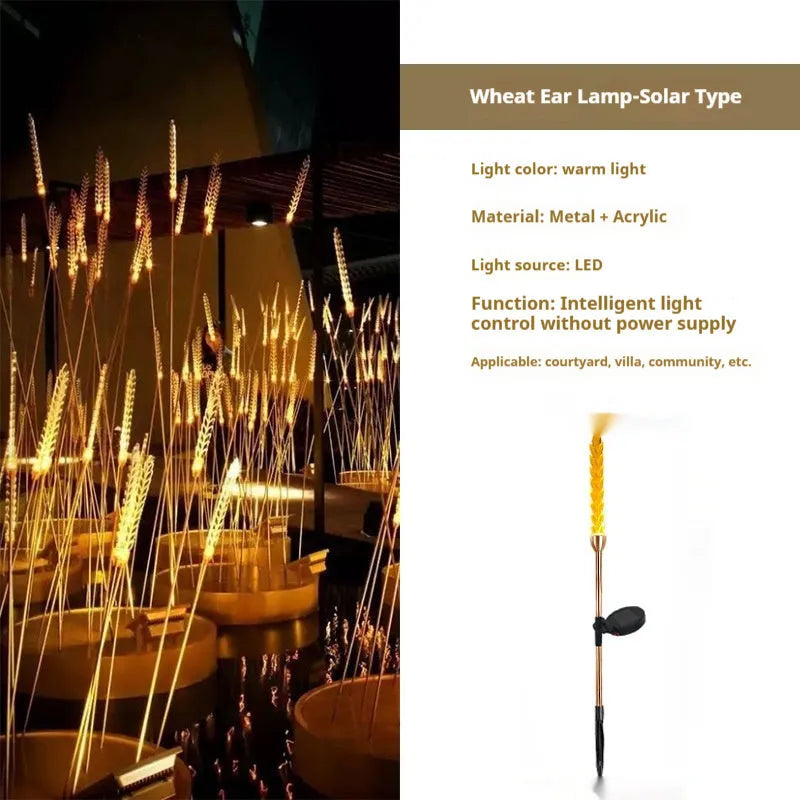 Solar or power outdoor LED lawn lamp in 650mm to 1400mm sizes with acrylic hardware and wheat lamp option