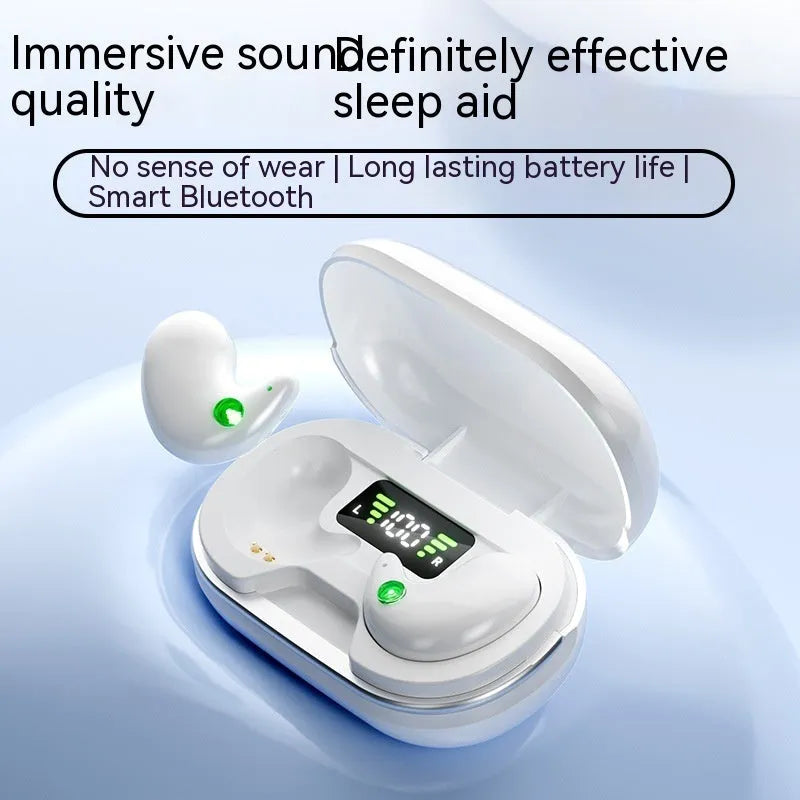 Wireless Bluetooth sleep headset in black or white with 80-hour battery, Bluetooth 5.3 and 500mAh charging case