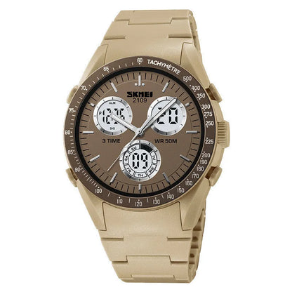 Electronic casual watch with resin mirror and TPU strap showing camouflage pattern, 50m water resistant