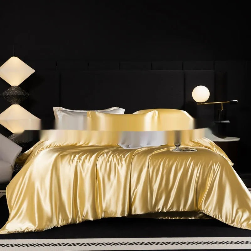Household Fashion silk bed sheet four-piece set in Ash Purple colour on UK double bed