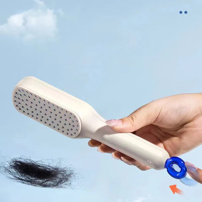 Dual-sided small dog grooming brush showing pin brush and soft bristle brush sides, in blue colour.