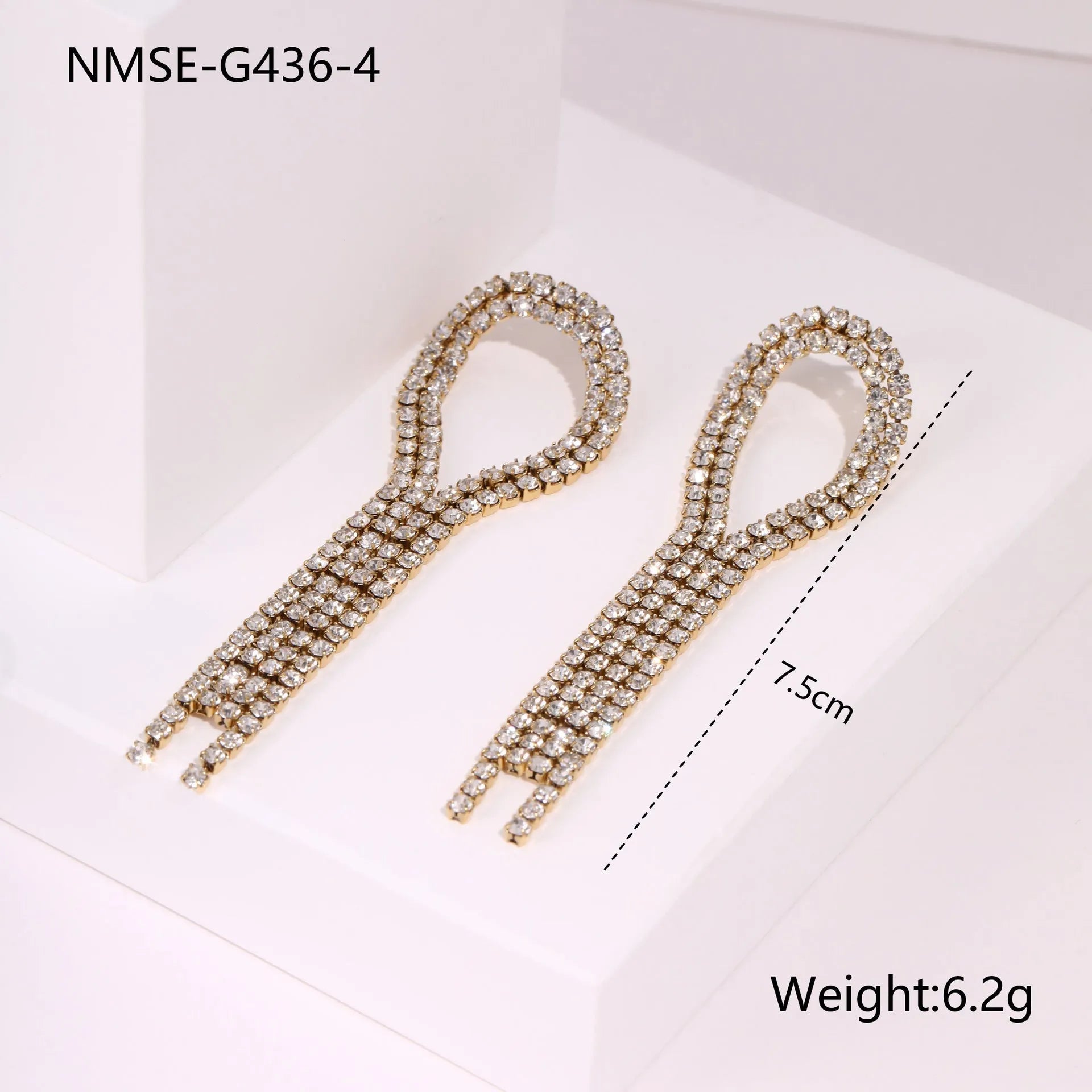 Stainless steel diamond tassel earrings with heart and star shapes in 18K gold electroplated finish