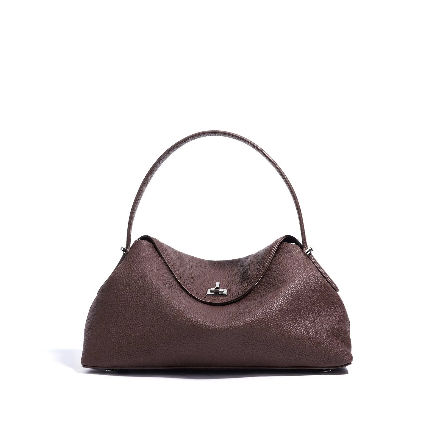 Cowhide leather shoulder messenger bag in a pillow shape with an open pocket and adjustable double straps.