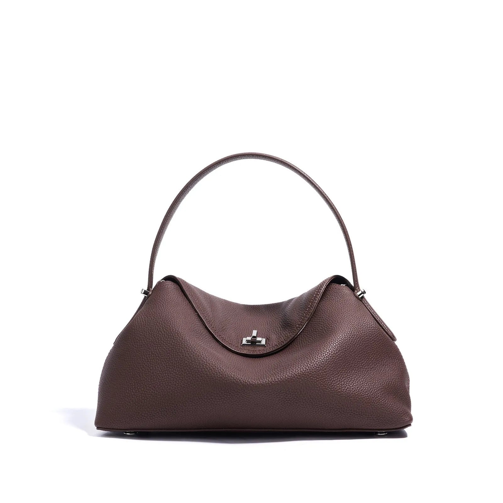 Cowhide leather shoulder messenger bag in a pillow shape with an open pocket and adjustable double straps.