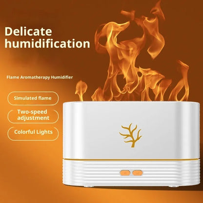 Square plastic 3D simulation flame aroma diffuser, USB powered, 5W, white or black, with ambience light and timer