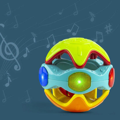 Bright yellow and orange baby rolling ball educational toy with smooth arc design