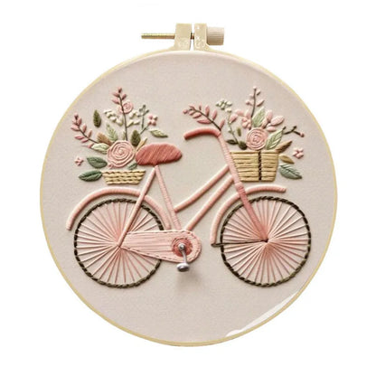 15cm embroidery kit with cartoon pattern on cotton linen fabric and bamboo frame