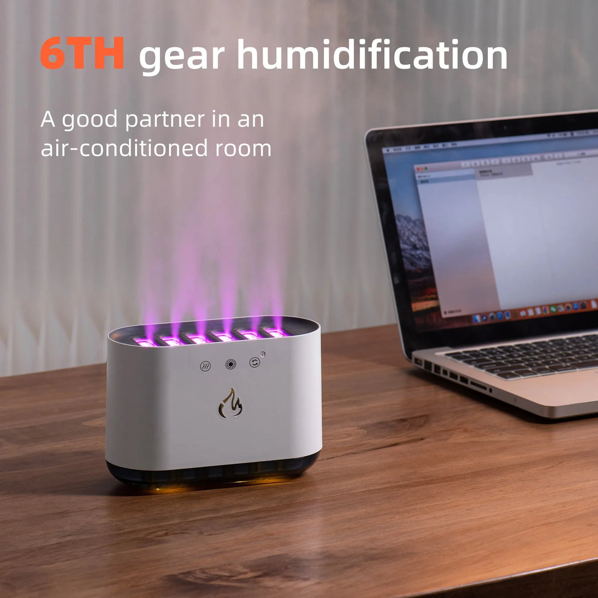 White Dynamic Pickup humidifier with atmosphere light and aromatherapy tray on a tabletop.