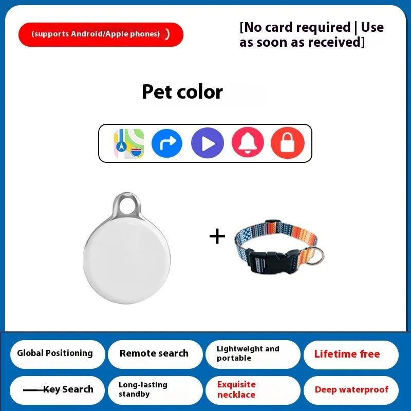 GPS pet locator device attached to a dog collar for tracking cats and dogs.
