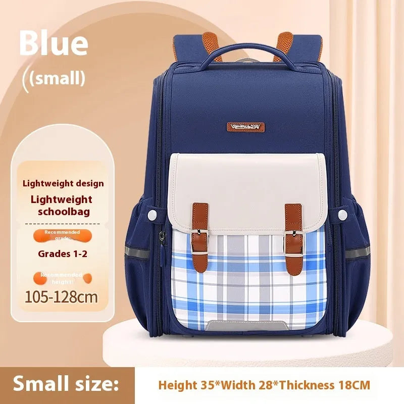 Navy blue lightweight Oxford cloth school backpack for students, shown empty to highlight its large main compartment and modern style.