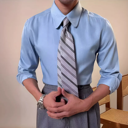 Men's round collar long sleeve shirt in slim fit available in sky blue and denim blue colours