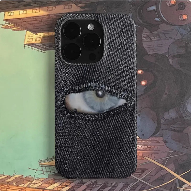 Anime eye art mobile phone case in glossy or frosted hard shell for iPhone and Vivo X100, with large holes for buttons and lenses.