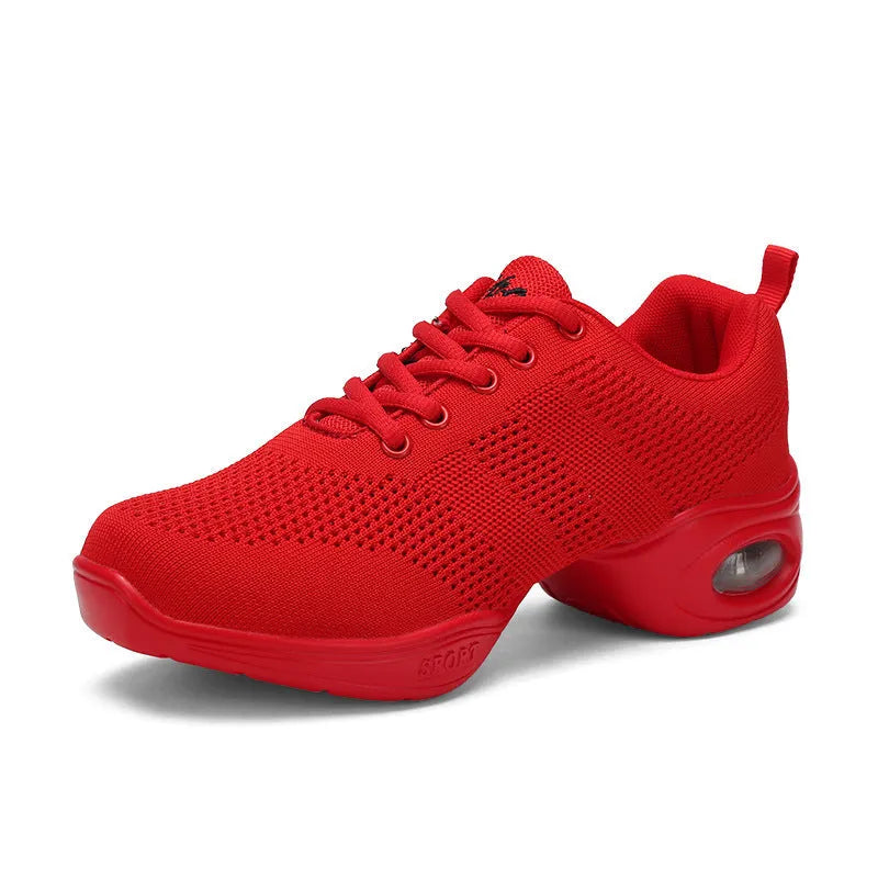 Women's breathable fly woven mesh dancing shoes in a light colour with a soft PU sole.