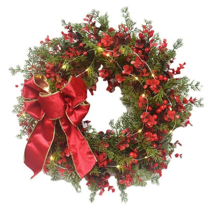 45cm artificial cherry pattern Christmas wreath with LED lights for festive decoration