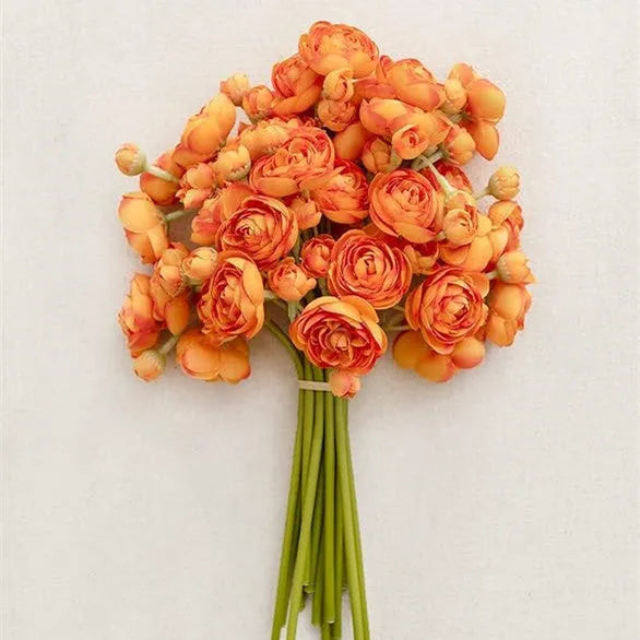 35cm tall silk floral plug with 24 pink and white tea rose camellia flower heads for wedding decoration