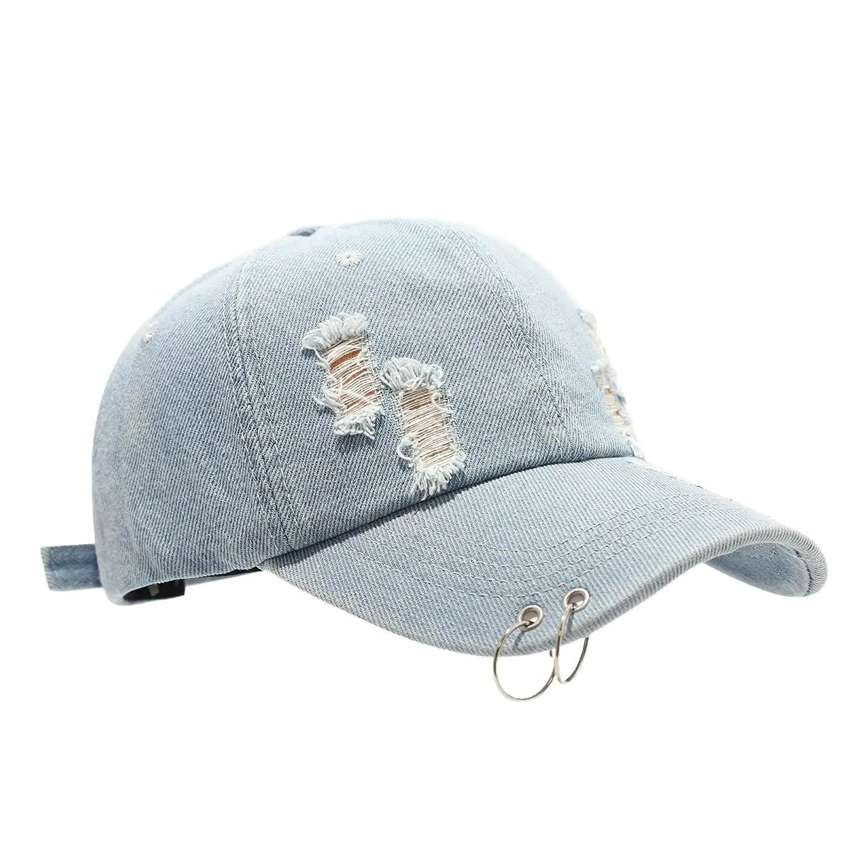 Men's adjustable cotton denim peaked cap in street style with dome crown design