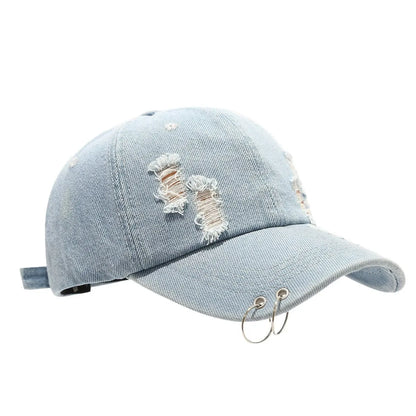 Men's adjustable cotton denim peaked cap in street style with dome crown design