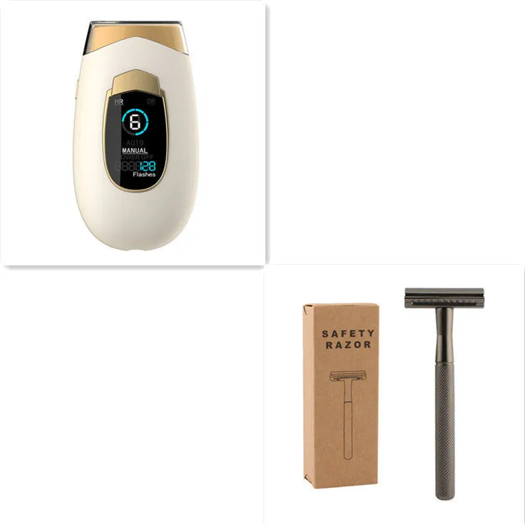 Home laser hair removal device in DH5 or DH4 colour with goggles, power adapter and power pin for whole body use