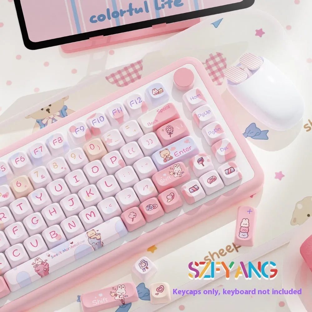 Sweet Cotton Candy gradient PBT keycap set for mechanical keyboards, showing pink to blue colour transition.