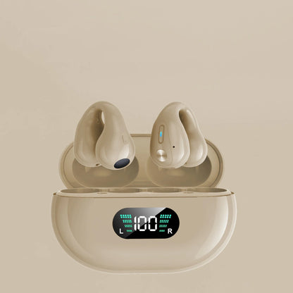 Bone conduction Bluetooth earphones with powerful bass, comfortable ear clip design, and long-lasting battery life