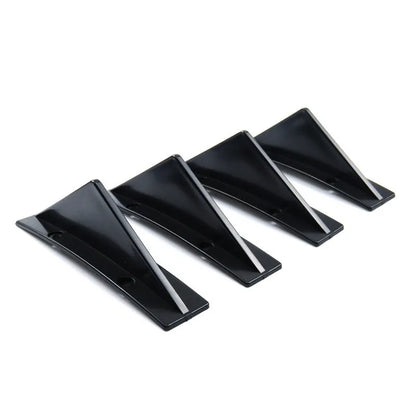 Black triangular car rear spoiler made of ABS plastic, 15cm wide, with mounting screws and adhesive.