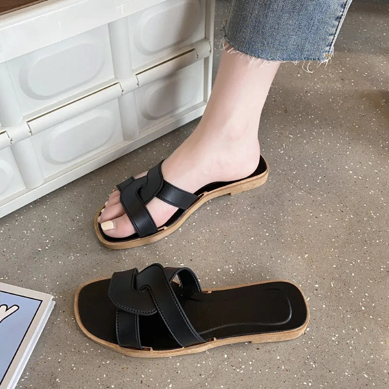 Women's PVC toe ring slippers with solid colour cross straps and non-slip sole