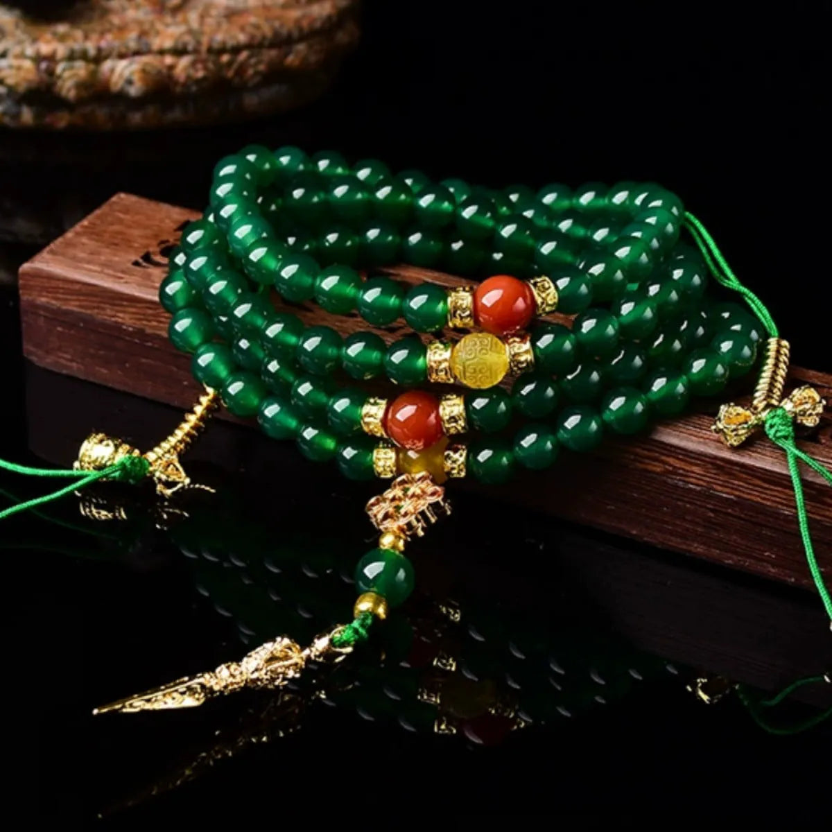 Brazilian natural green agate bracelet in three circle sizes: 6mm, 8mm, and 10mm diameters
