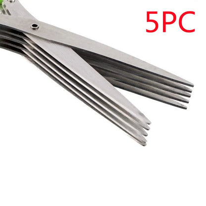 Stainless steel kitchen scissors with five parallel blades for cutting green onions and herbs